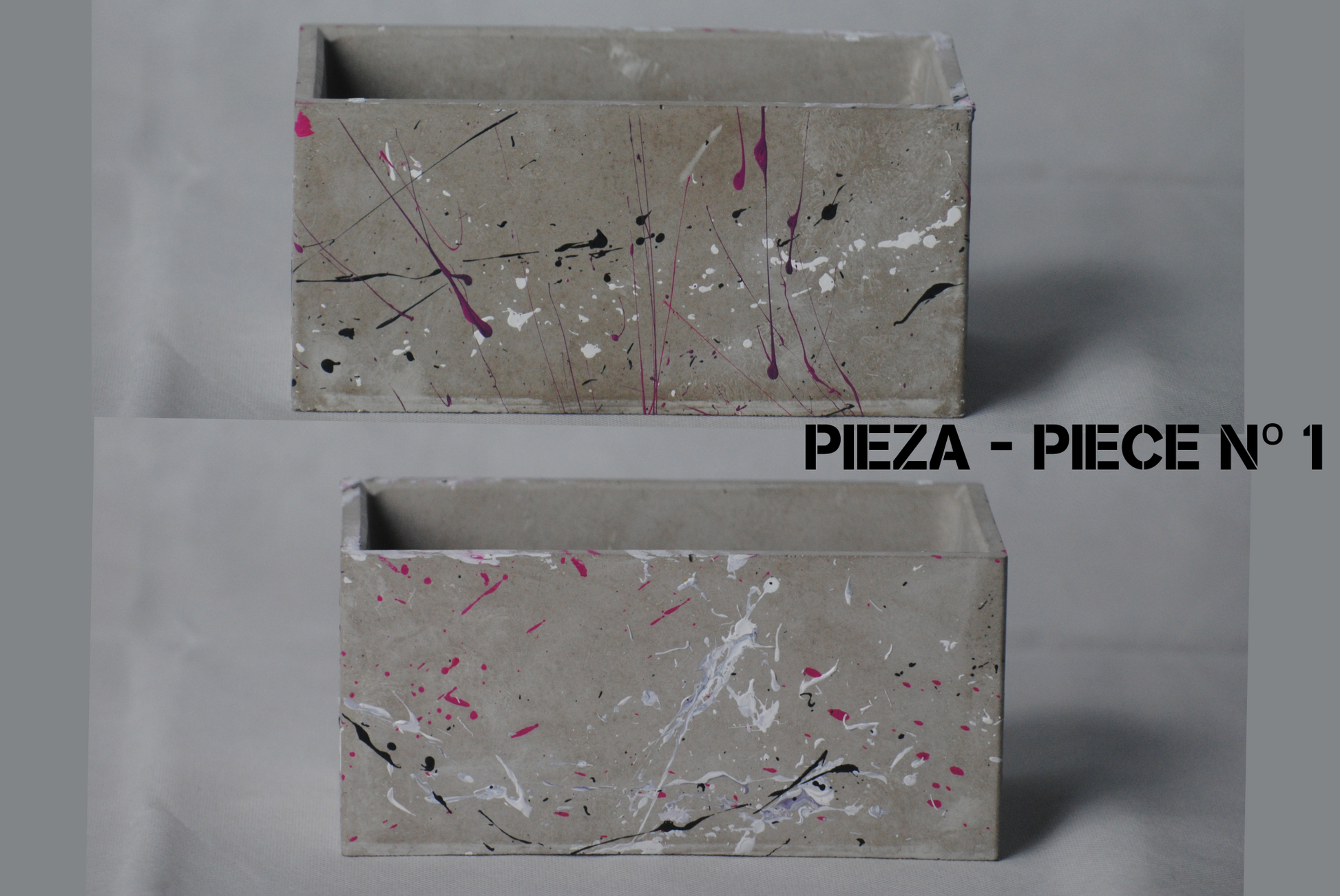 arisco® tienda de Productos de Decoración hechos en cemento. Cubre Macetas, Pieza decoración Rectangular de Cemento. Colección Splash. Splash Pink Pieza 1