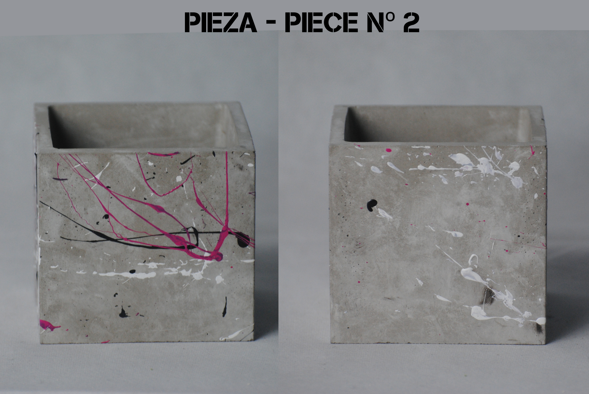 arisco® tienda de Productos de Decoración hechos en cemento. Cubre Macetas, Pieza decoración Cuadrada de Cemento. Coleccion Splash Pink. Splash Pink Pieza 2