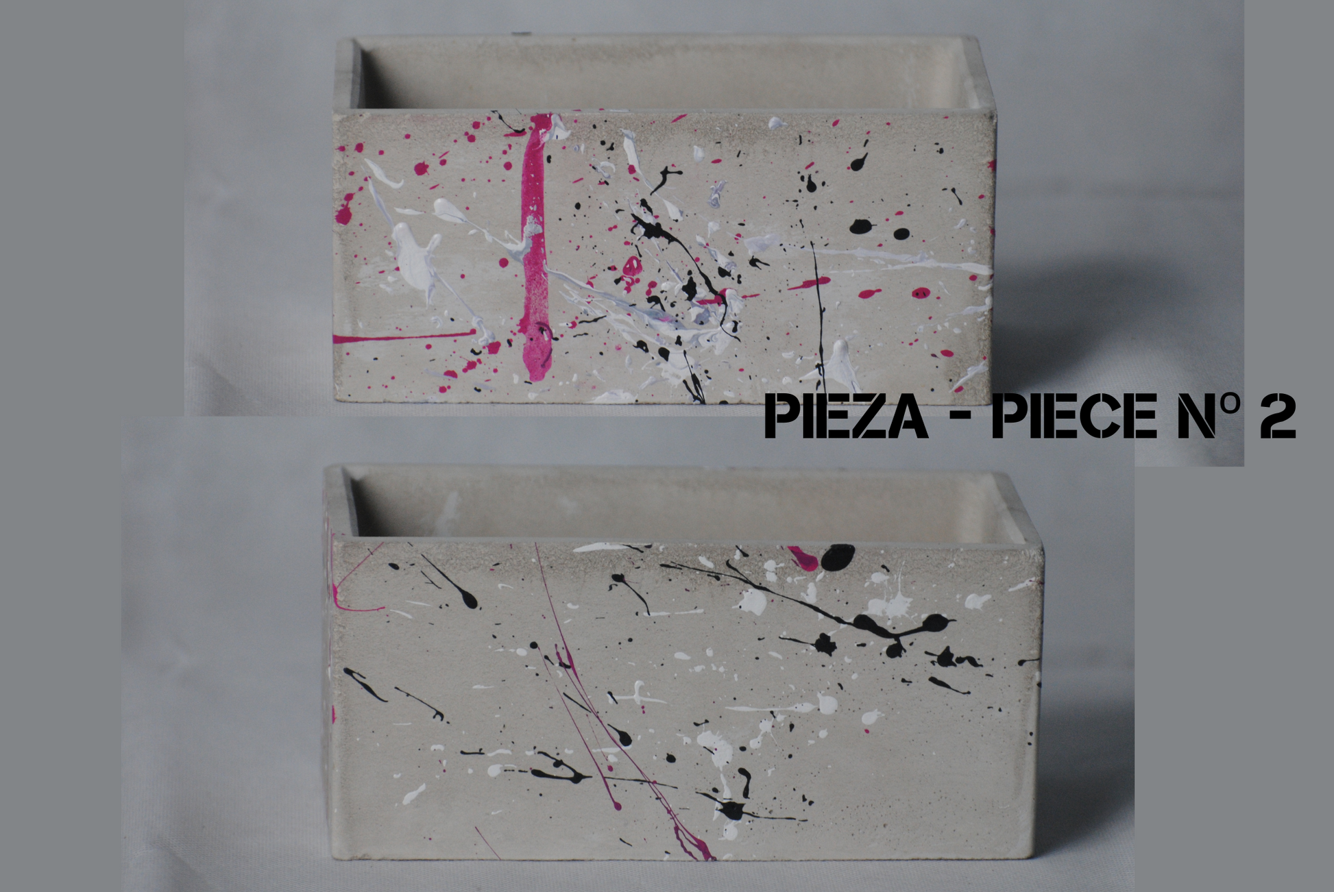 arisco® tienda de Productos de Decoración hechos en cemento. Cubre Macetas, Pieza decoración Rectangular de Cemento. Colección Splash. Splash Pink Pieza 2