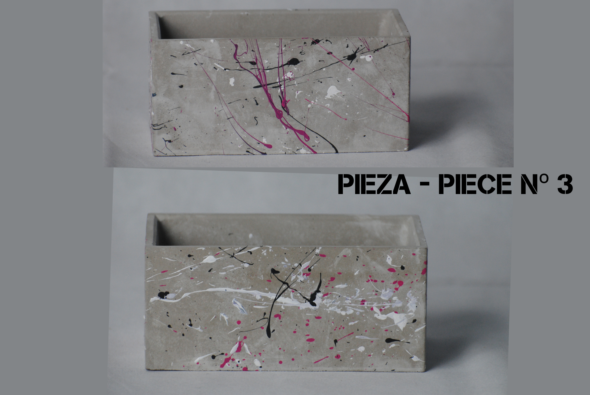 arisco® tienda de Productos de Decoración hechos en cemento. Cubre Macetas, Pieza decoración Rectangular de Cemento. Colección Splash. Splash Pink Pieza 3