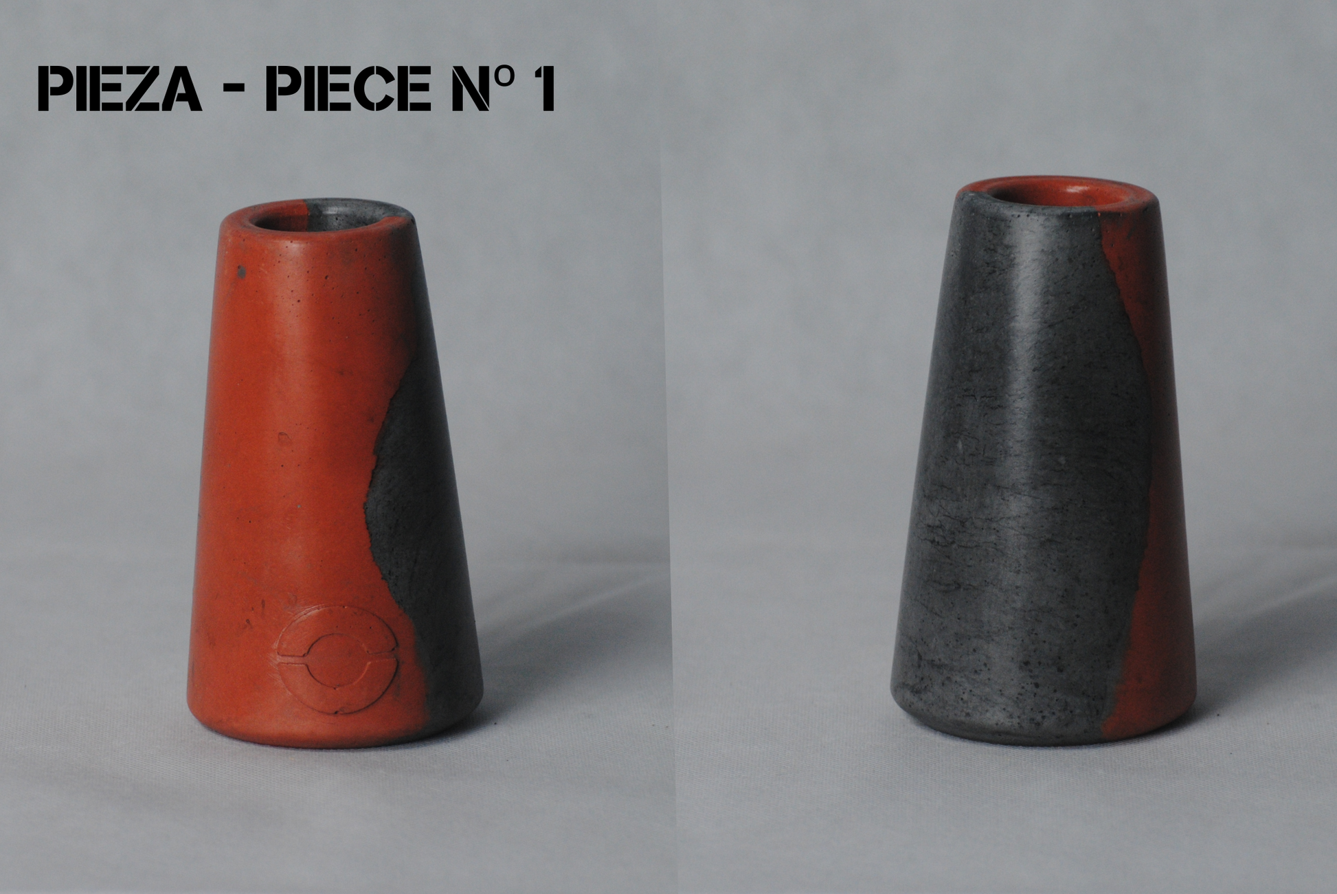 arisco® tienda de Productos de Decoración hechos en cemento. Jarrón Vintage de cemento Rojo y Negro. Marca arisco®. Vintage Duo Pieza 1