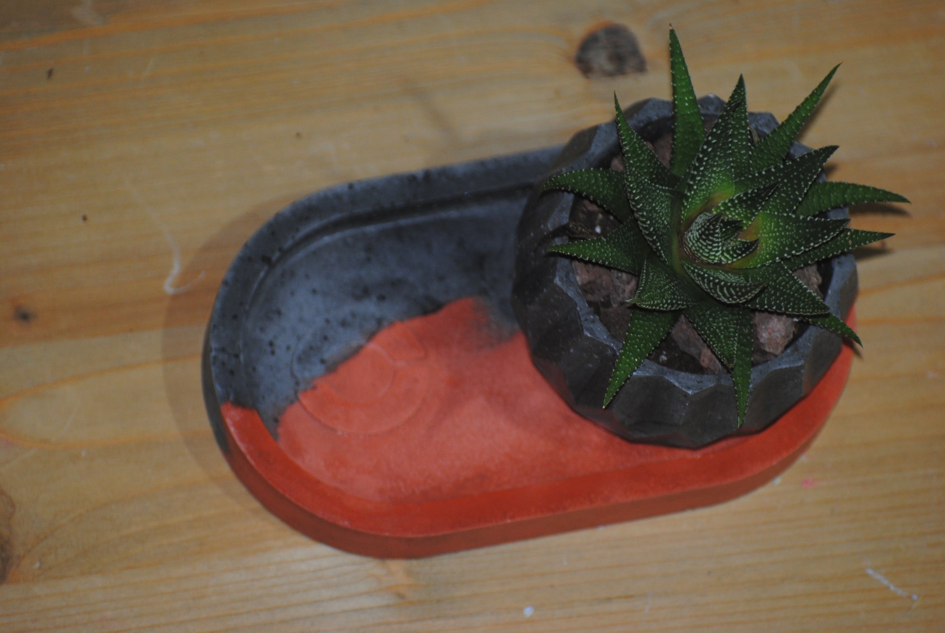 arisco® tienda de Productos de Decoración hechos en cemento. Trio de Macetas Vintage varias formas de cemento color Rojo y Negro.