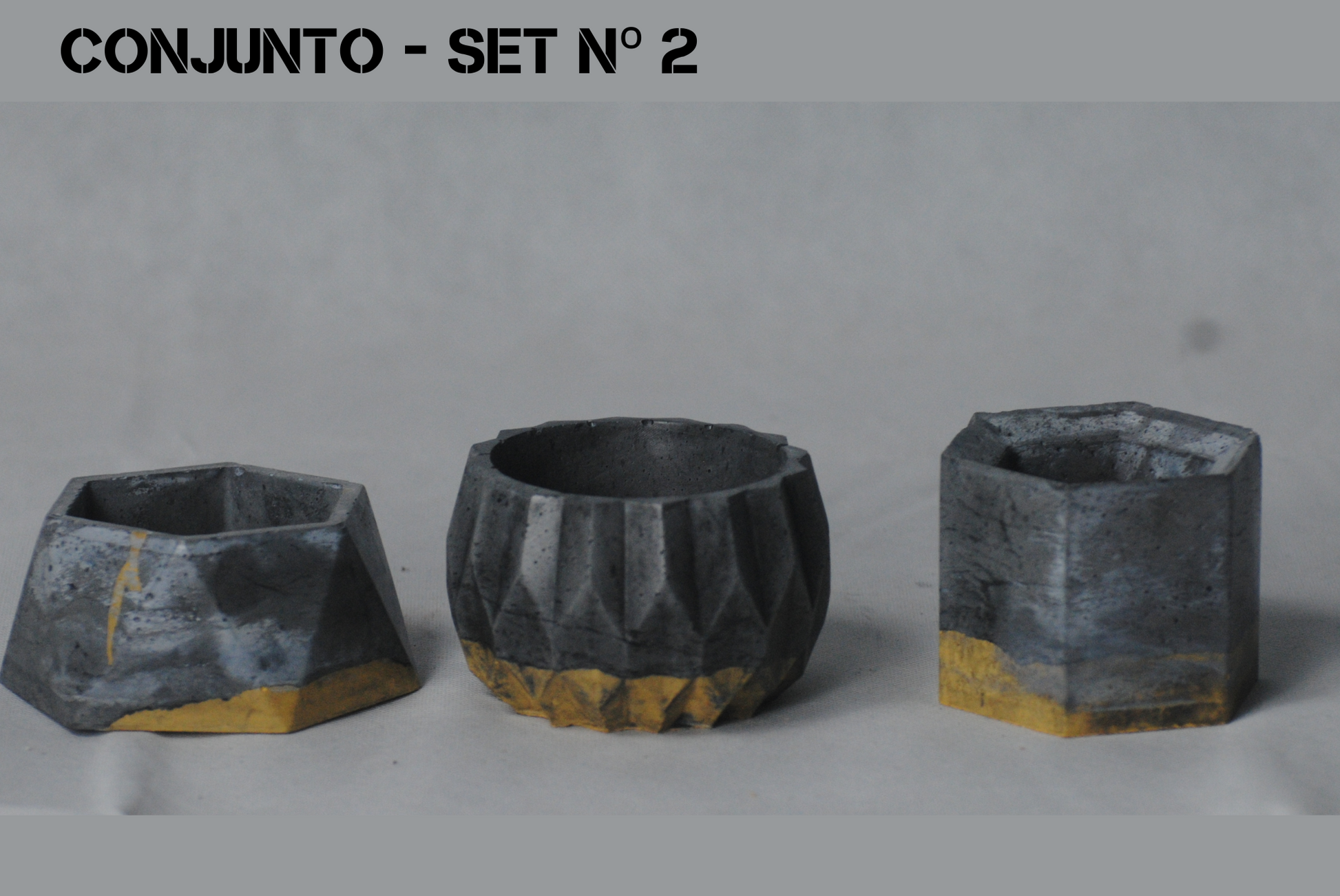 arisco® tienda de Productos de Decoración hechos en cemento. Trio de Macetas Vintage varias formas de cemento color Amarillo y Negro. Vintage Duo Conjunto 2