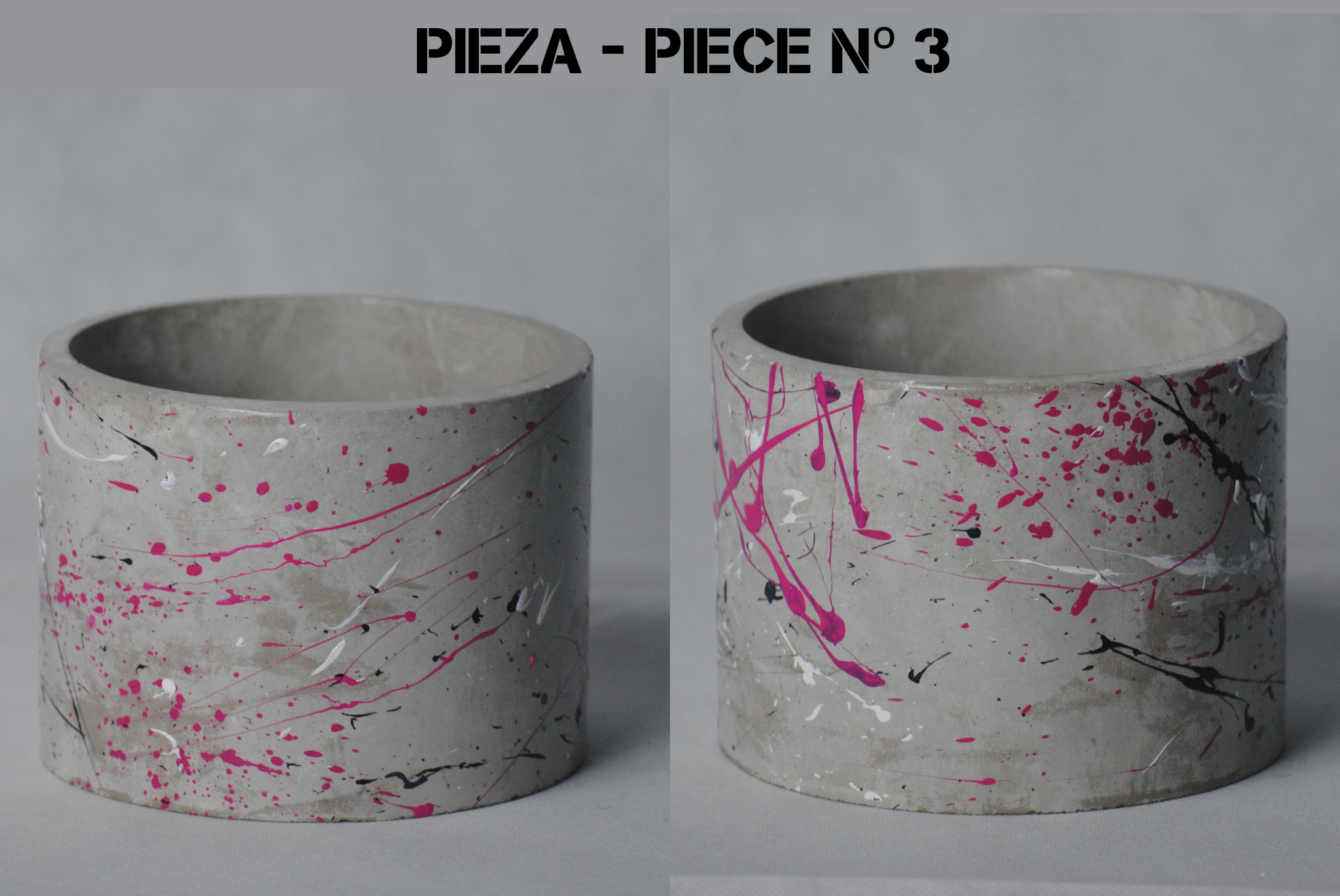 arisco® tienda de Productos de Decoración hechos en cemento. Cubre Macetas, Pieza decoración Redonda de Cemento . Colección Splash Pink. Splash Pink Pieza 3