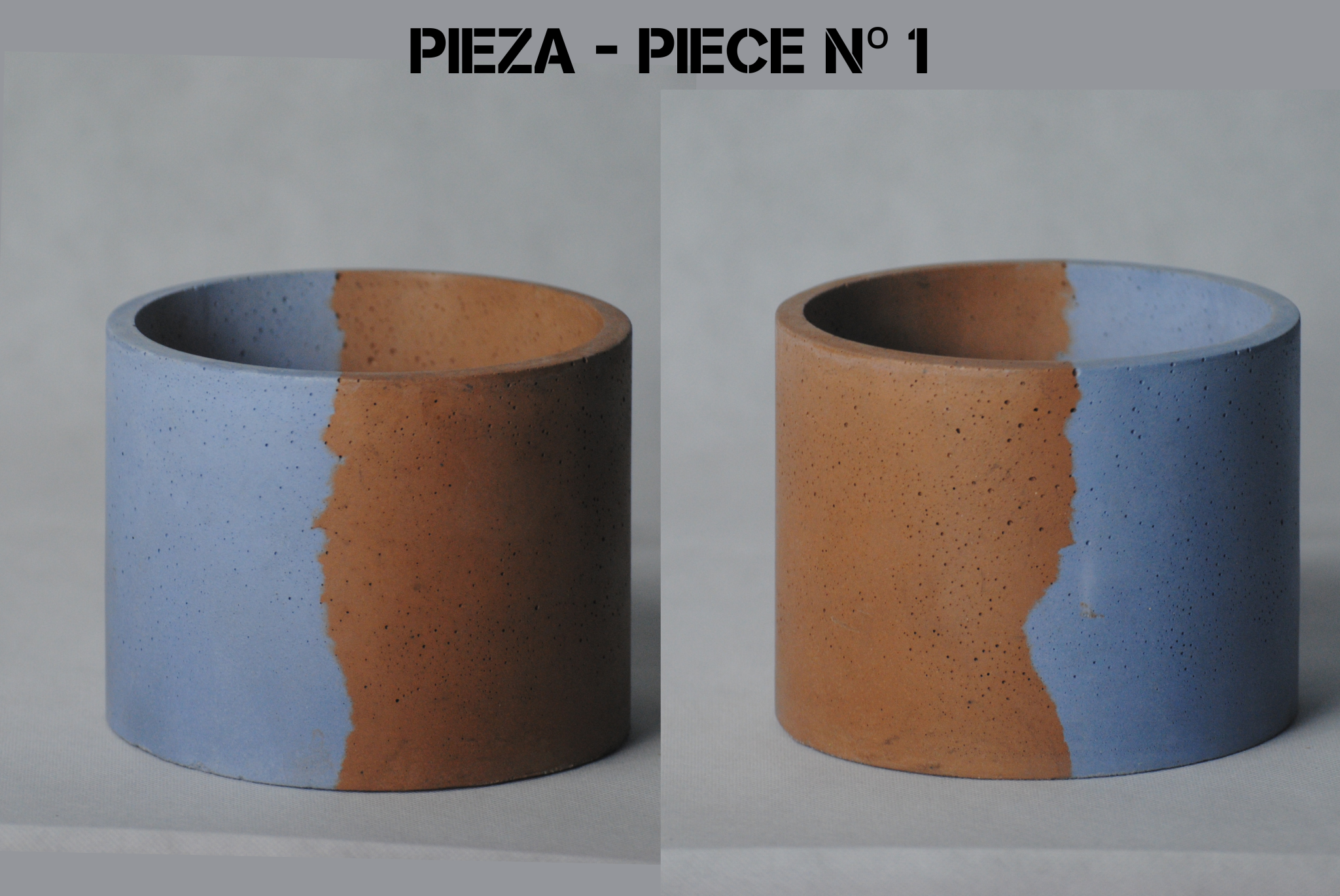 arisco® tienda de Productos de Decoración hechos en cemento. Cubre Macetas Vintage, Pieza decoración Redonda de Cemento color Azul y Marrón. Vintage Duo Pieza 1