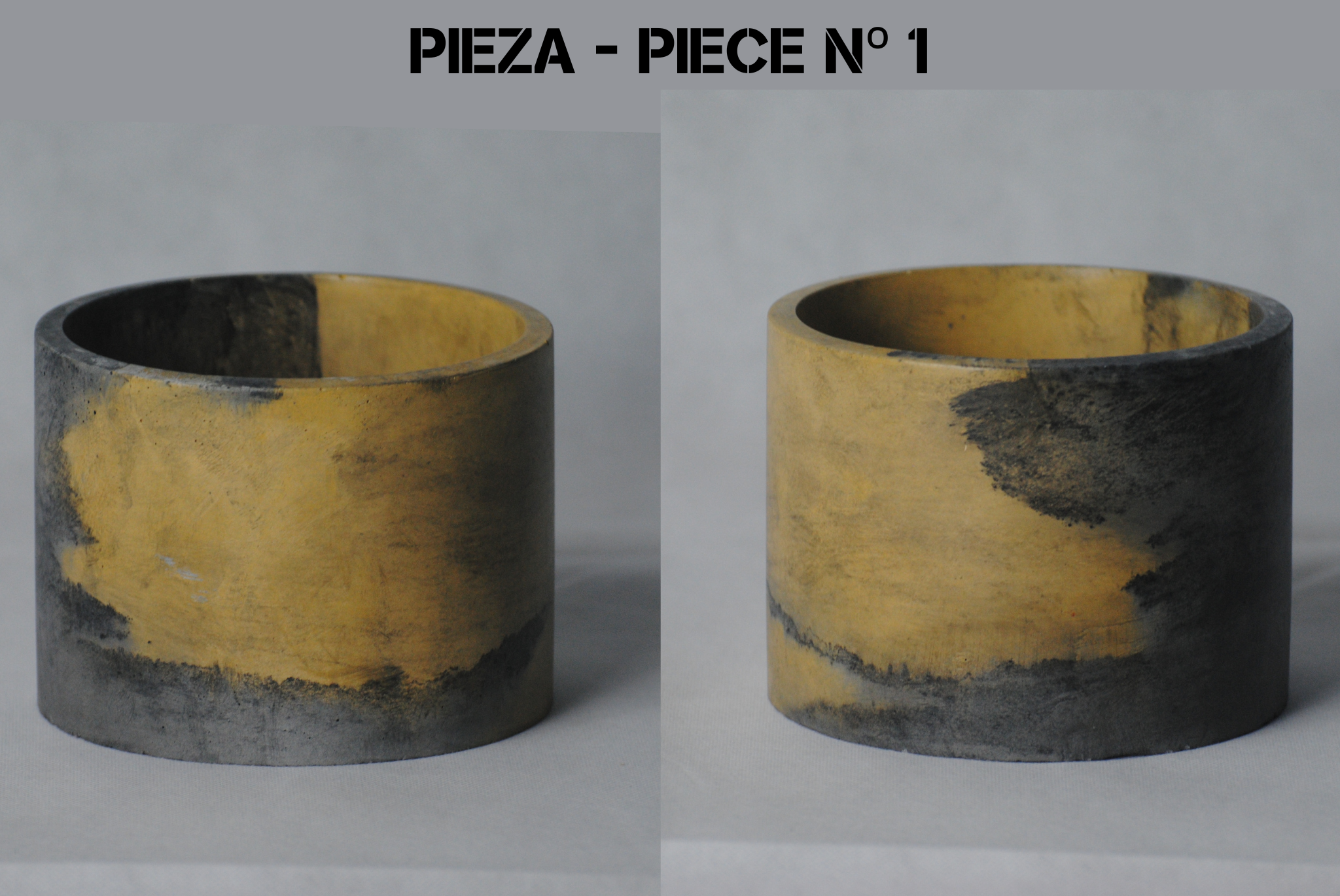 arisco® tienda de Productos de Decoración hechos en cemento. Cubre Macetas Vintage, Pieza decoración Redonda de Cemento color Amarillo y Negro. Vintage Duo Pieza 1