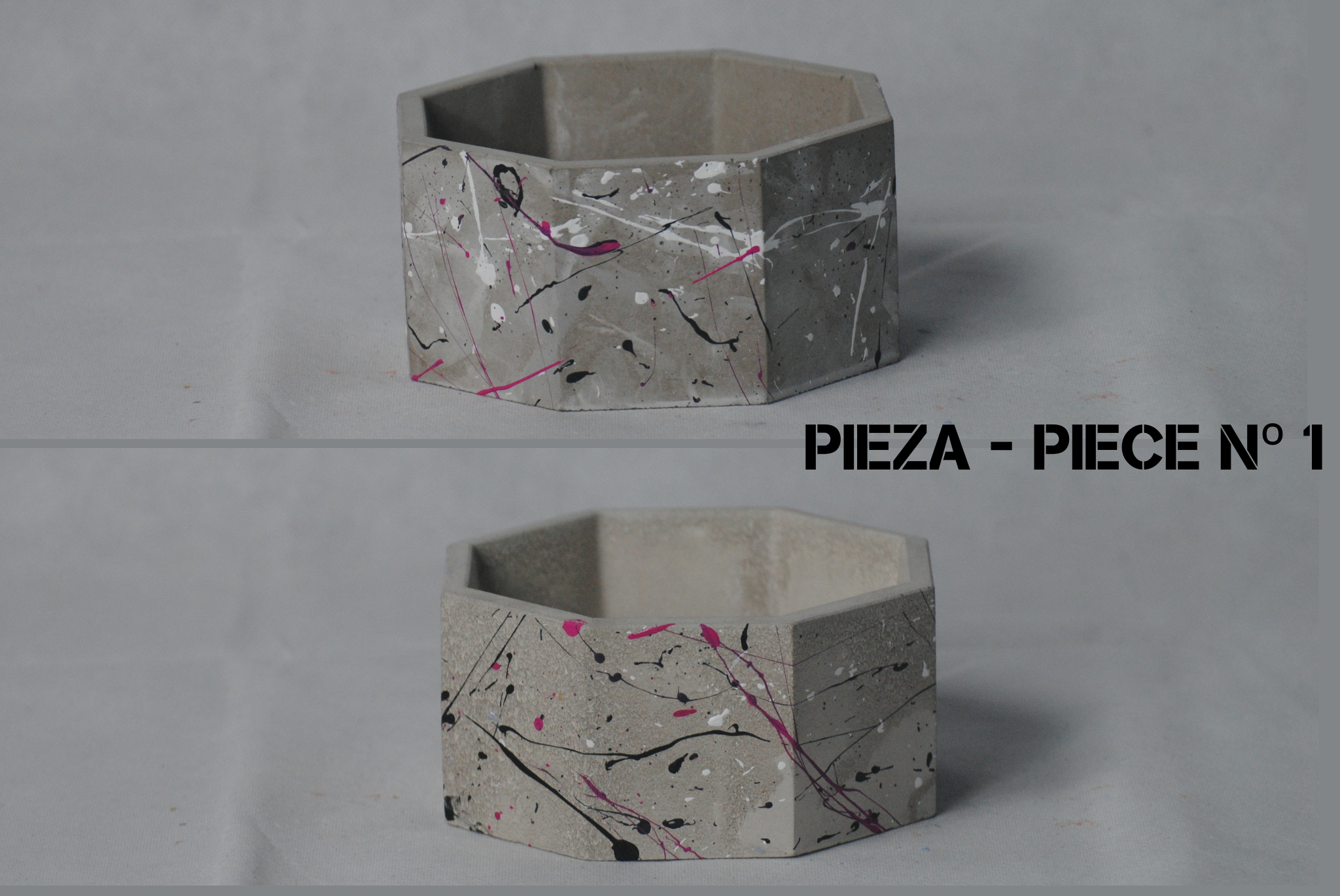arisco® tienda de Productos de Decoración hechos en cemento. Cubre Macetas, Pieza decoración Octagonal de Cemento. Colección Splash. Splash Pink Pieza 1
