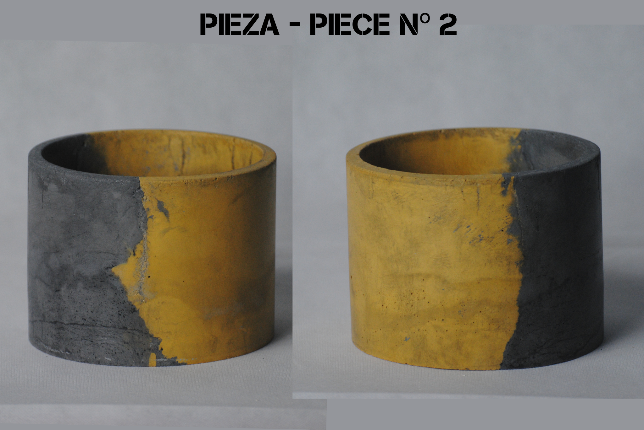 arisco® tienda de Productos de Decoración hechos en cemento. Cubre Macetas Vintage, Pieza decoración Redonda de Cemento color Amarillo y Negro. Vintage Duo Pieza 2
