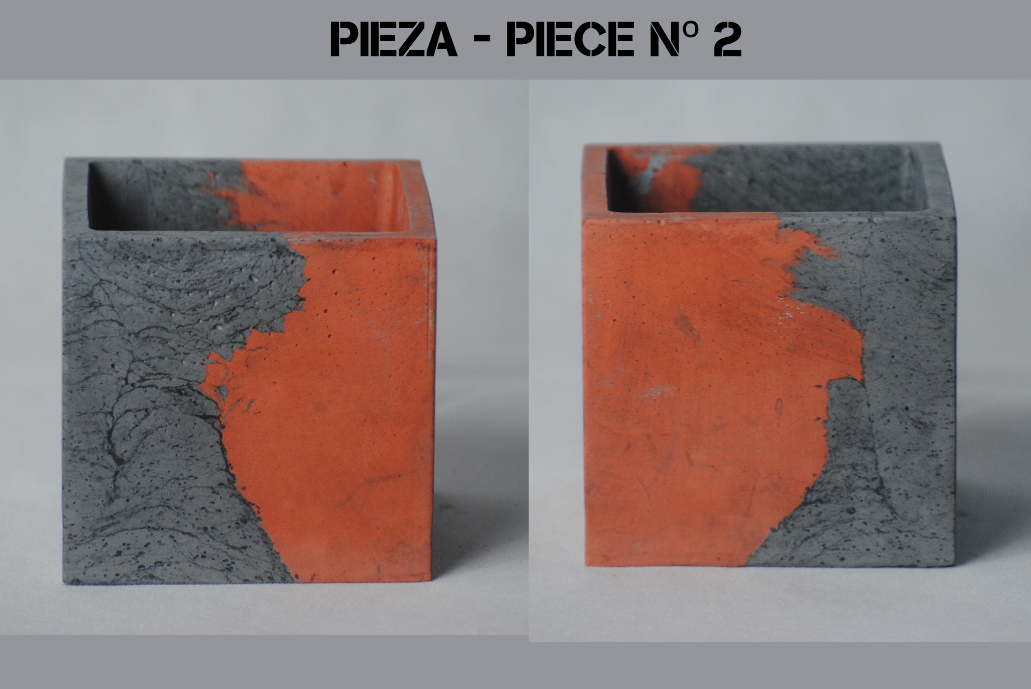 arisco® tienda de Productos de Decoración hechos en cemento. Cubre Macetas Vintage, Pieza decoración Cuadrada de cemento color Rojo y Negro. Vintage Duo Pieza 2