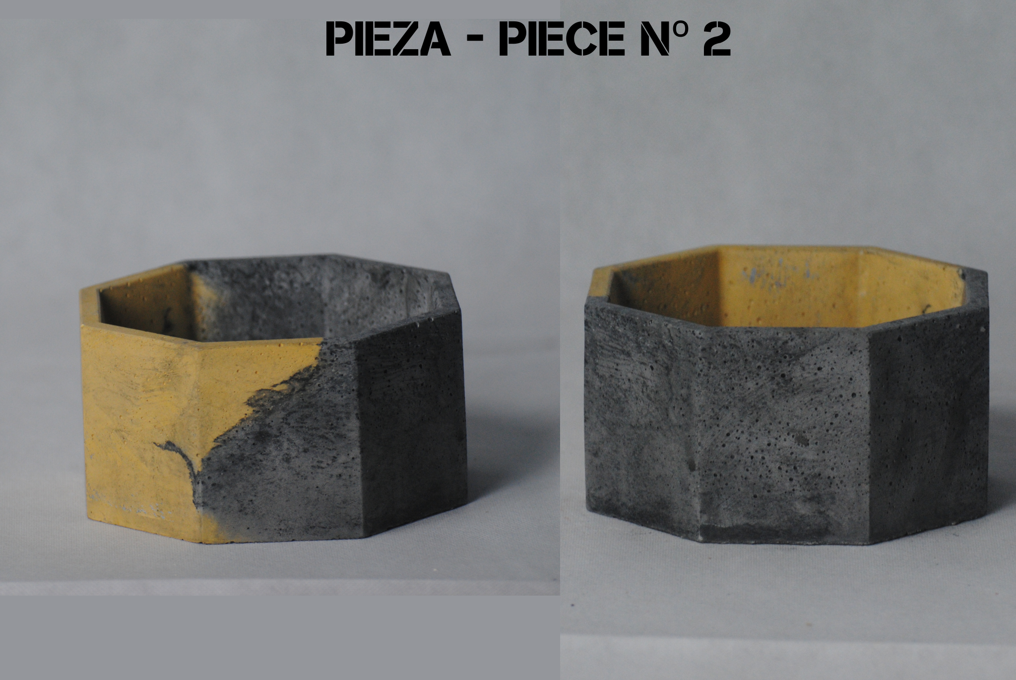 arisco® tienda de Productos de Decoración hechos en cemento. Cubre Macetas Vintage, Pieza decoración Octagonal de Cemento Amarillo y Negro. Pieza 2