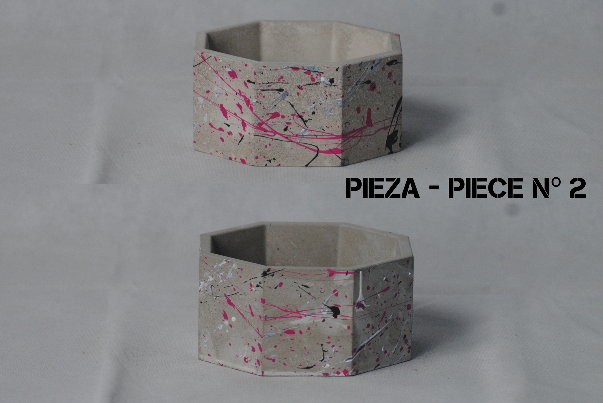 arisco® tienda de Productos de Decoración hechos en cemento. Cubre Macetas, Pieza decoración Octagonal de Cemento. Colección Splash. Splash Pink Pieza 2