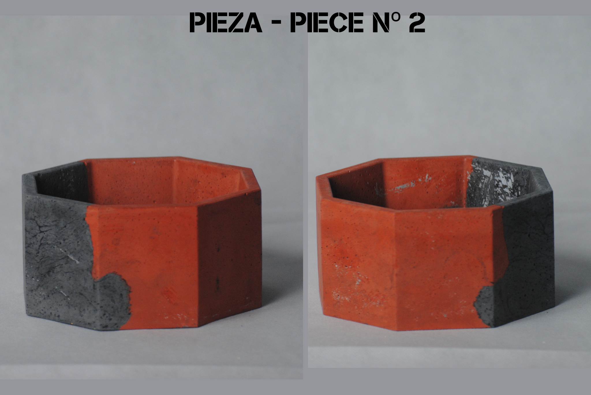 arisco® tienda de Productos de Decoración hechos en cemento. Cubre Macetas Vintage, Pieza decoración Octagonal de Cemento Rojo y Negro. Vintage Duo Pieza 2