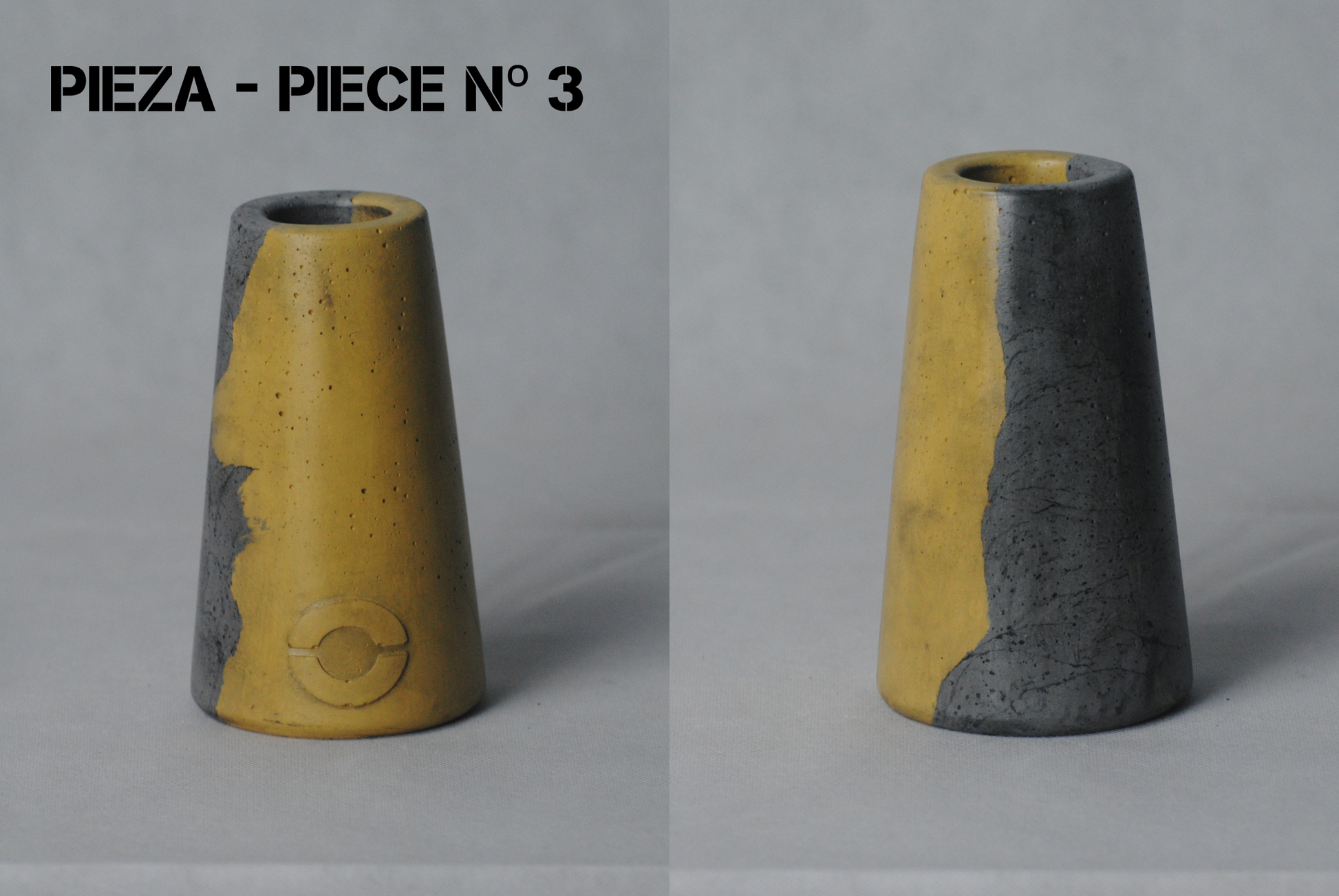 arisco® tienda de Productos de Decoración hechos en cemento. Jarrón Vintage de cemento Amarillo y Negro. Marca arisco®. Vintage Duo Pieza 3