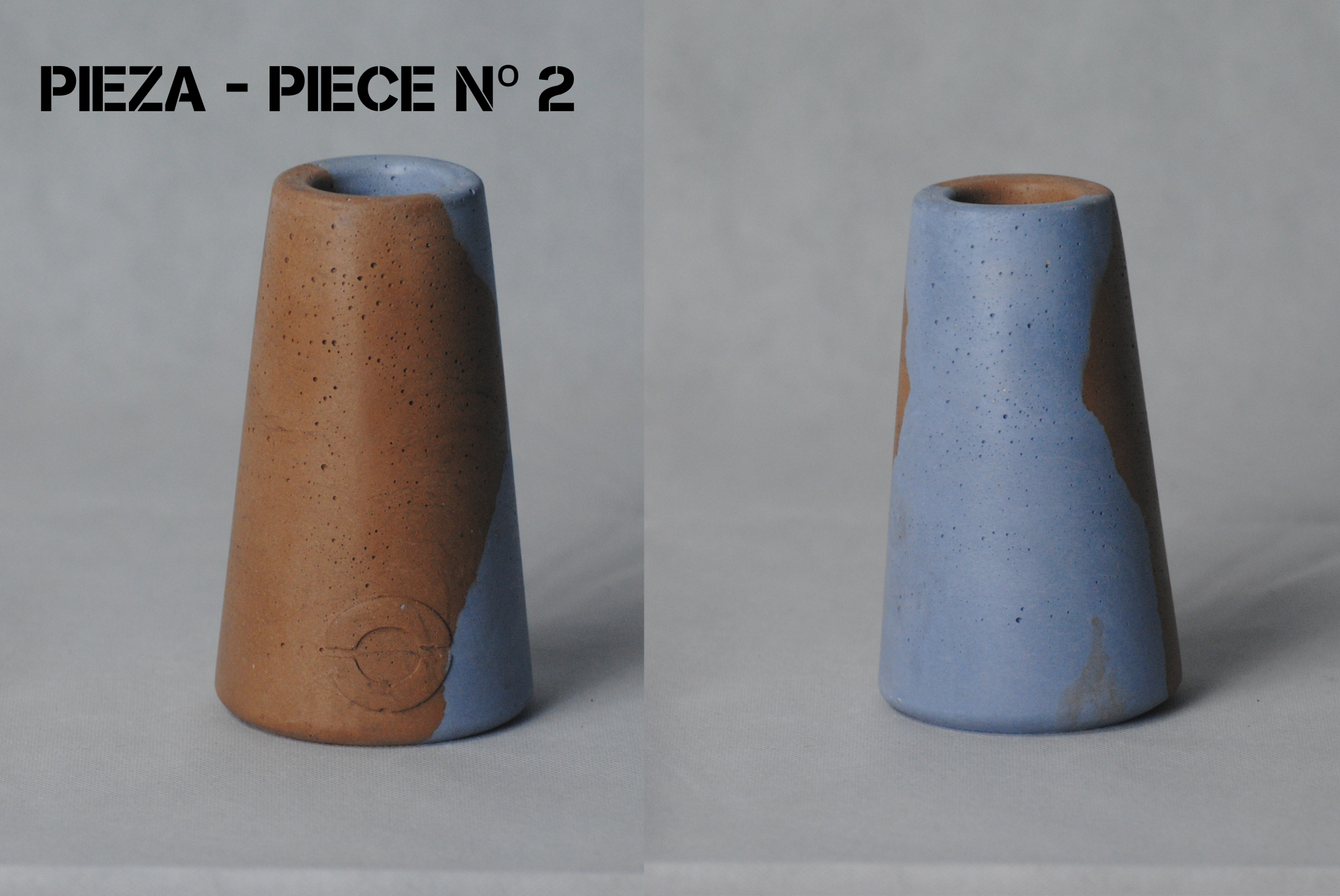 arisco® tienda de Productos de Decoración hechos en cemento. Jarrón Vintage de cemento Azul Claro y Marrón. Marca arisco®. Vintage Duo Pieza 2