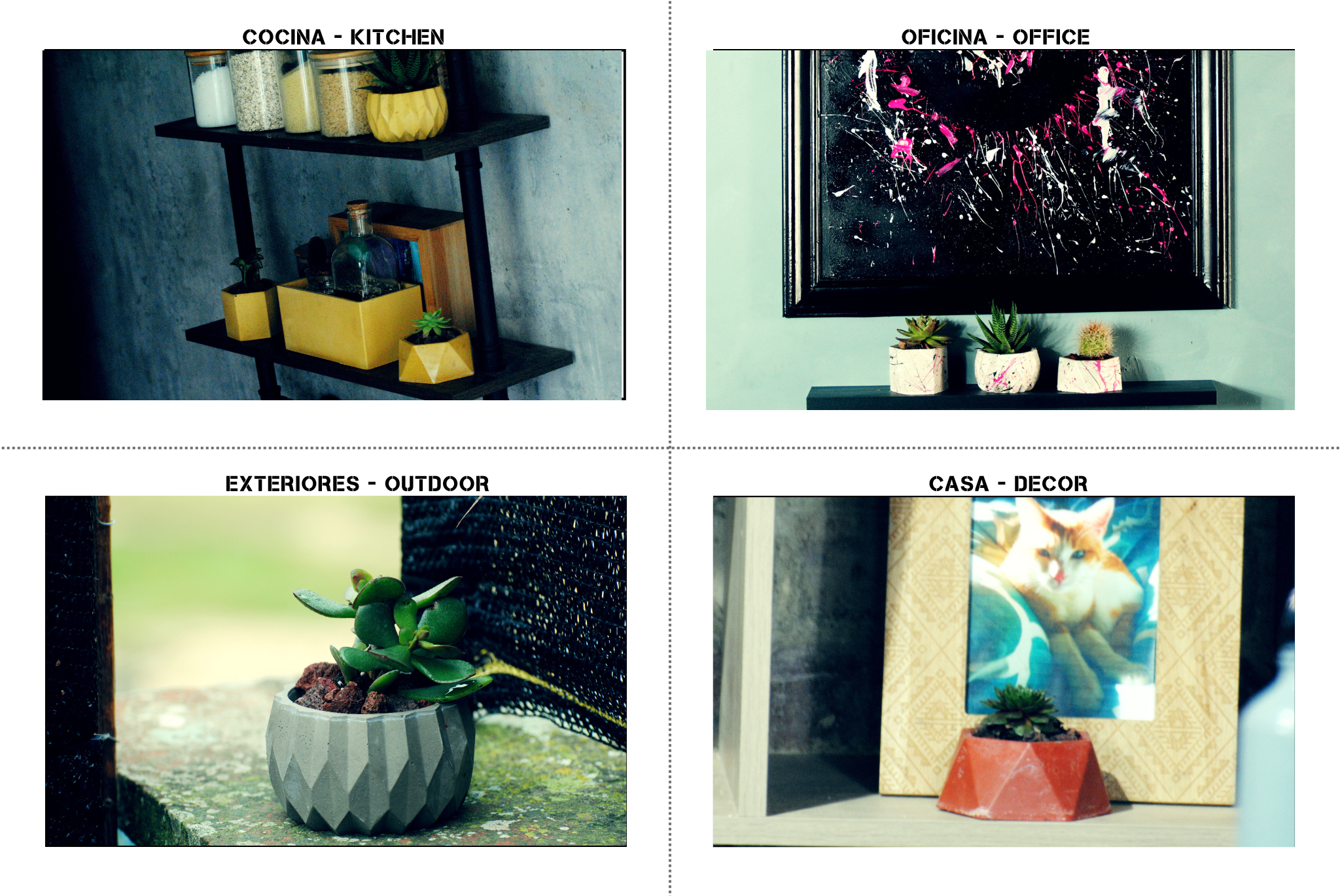 arisco® tienda de Productos de Decoración hechos en cemento. Trio de Macetas pequeñas varias formas y colores de cemento.