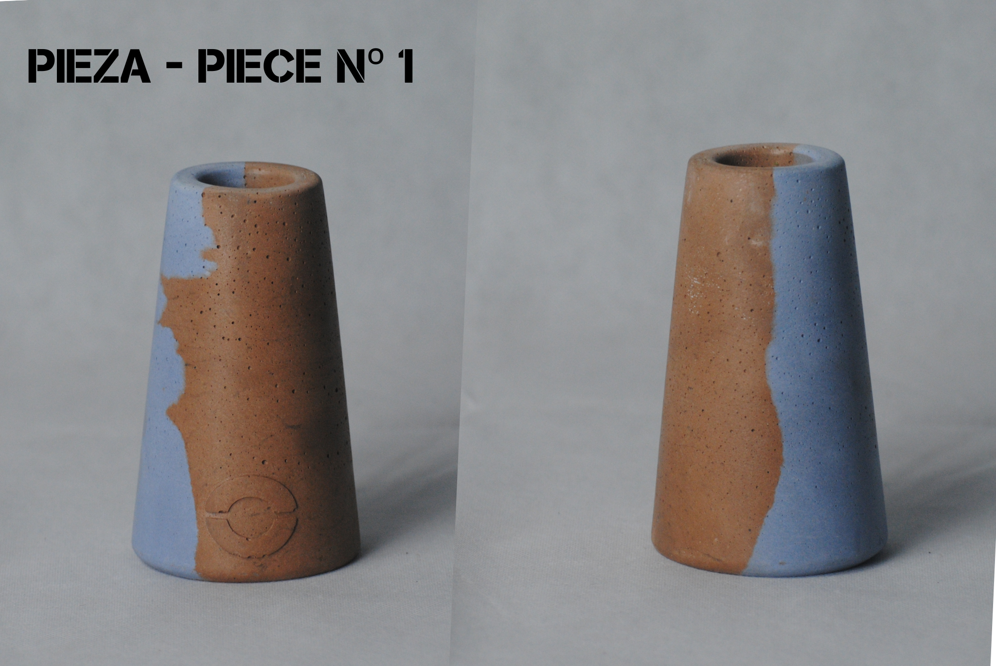 arisco® tienda de Productos de Decoración hechos en cemento. Jarrón Vintage de cemento Azul Claro y Marrón. Marca arisco®. Vintage Duo Pieza 1
