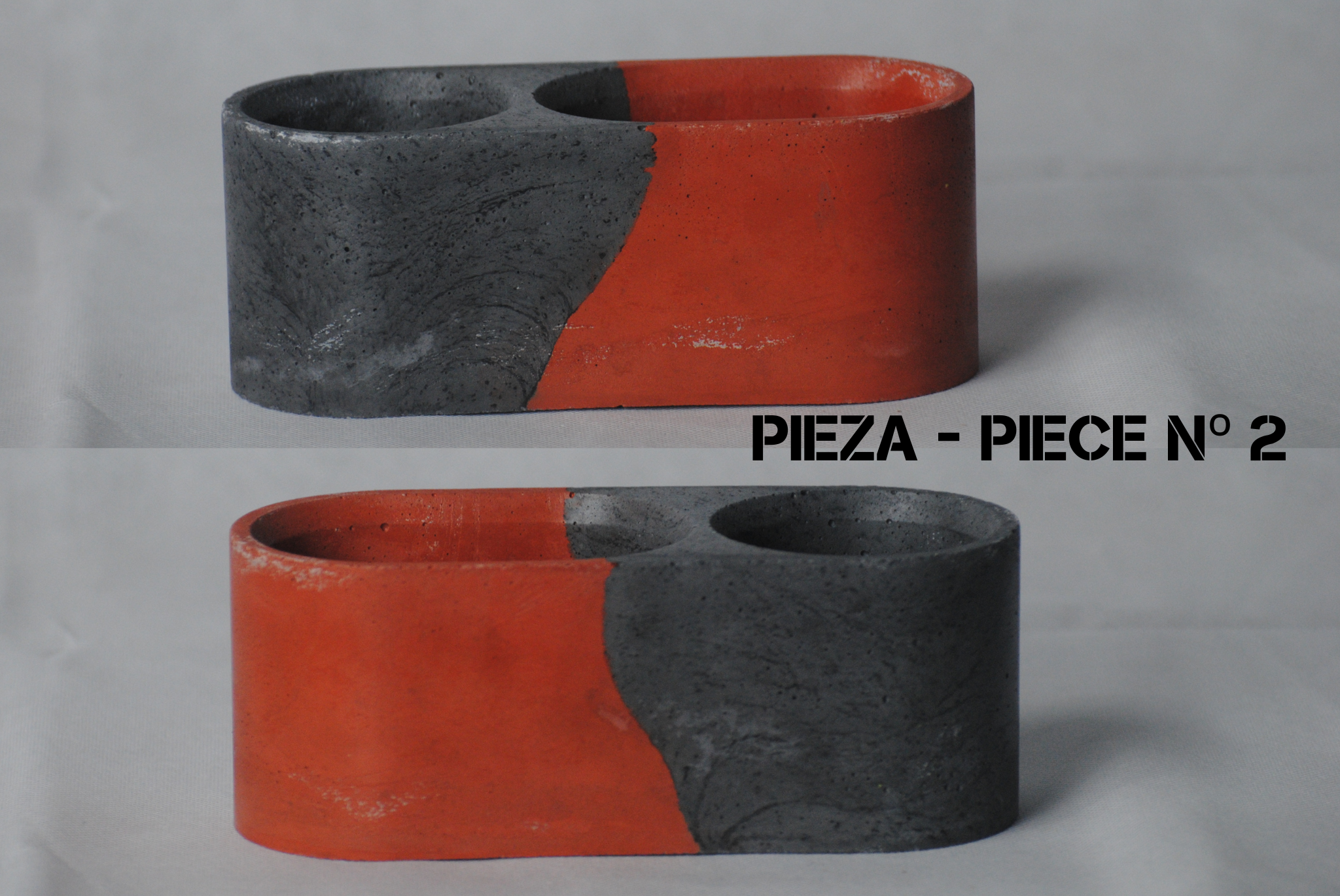 arisco® tienda de Productos de Decoración hechos en cemento. Joyero Vintage, Pieza decoración forma elipse de cemento color Rojo y Negro. Vintage Duo Pieza 2