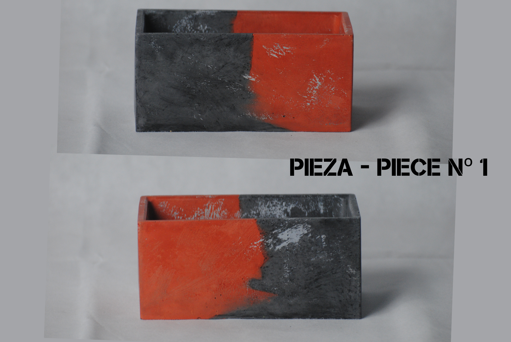 arisco® tienda de Productos de Decoración hechos en cemento. Cubre Macetas Vintage, Pieza decoración Rectangular de Cemento color Rojo y Negro. Vintage Duo Pieza 1