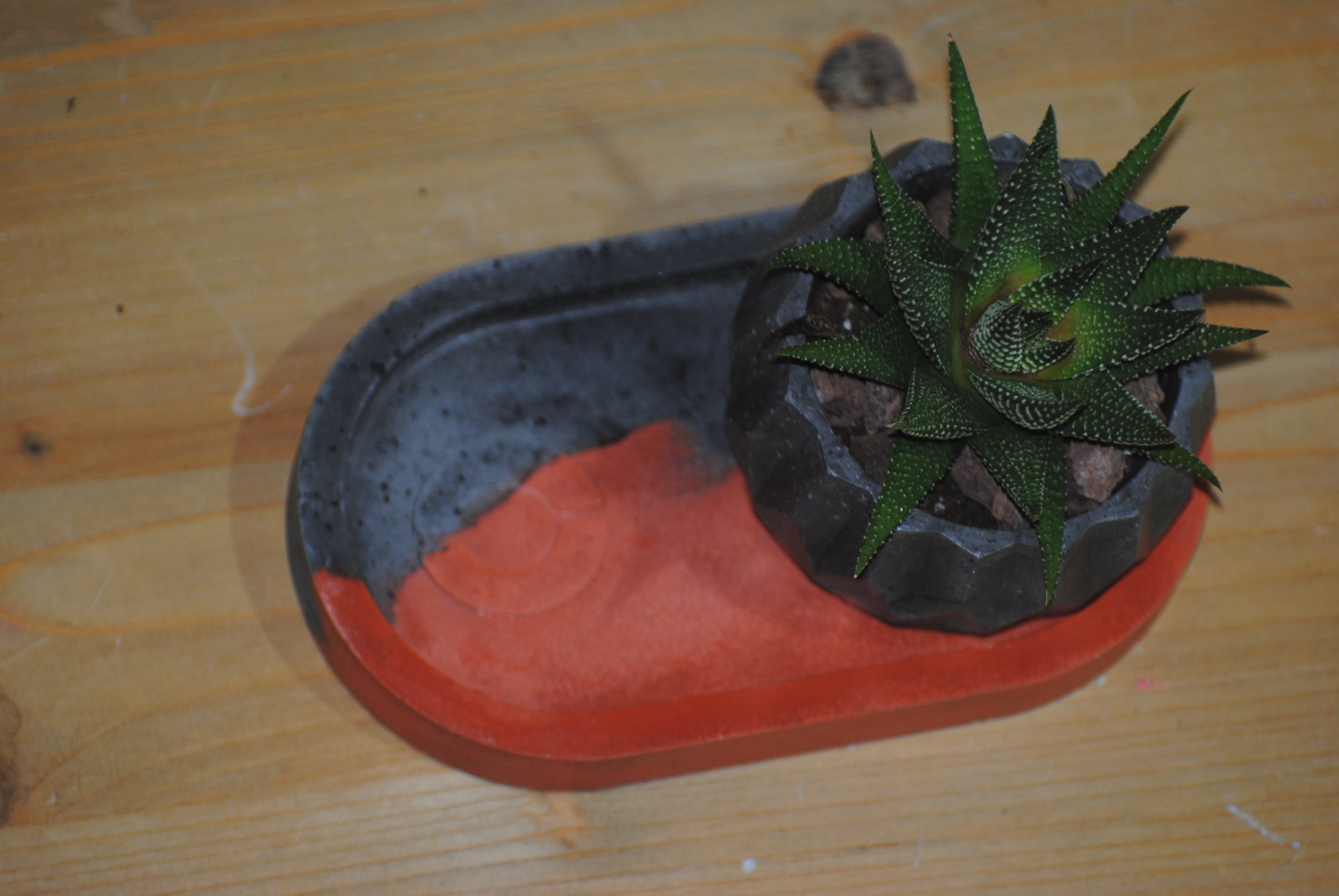 arisco® tienda de Productos de Decoración hechos en cemento. Trio de Macetas Vintage varias formas de cemento color Rojo y Negro.